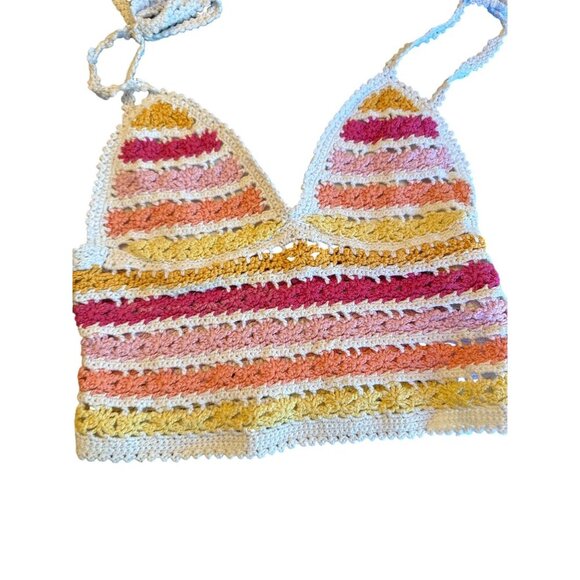 Crochet Knit Halter Striped Adjustable Ties Festival Summer Size S Multicolor - Picture 2 of 4